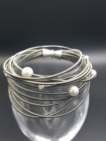 Breathless Wines - Products - Slate Piano Wire Bracelet with Pearls